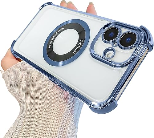 Miniatura 8 de Funda magnética transparente para iPhone 13 Pro, lujo brillante en las cuatro esquinas, protección de grado militar a prueba de golpes con protector