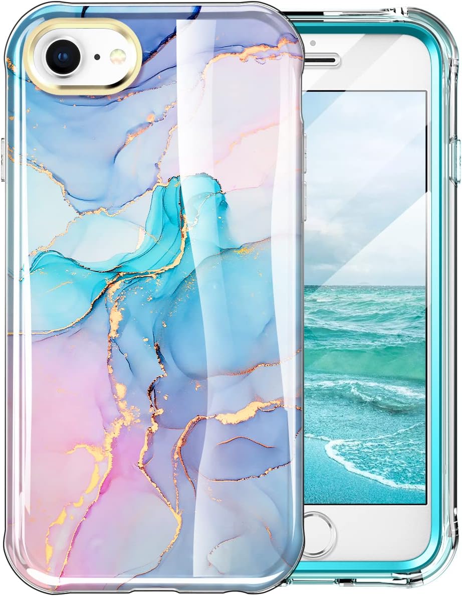 PIXIU Compatible for iPhone SE 2022/2020, iPhone 8 and iPhone 7 4.7-Inch Case Built with Screen Protector, Lightweight and Stylish Full Body Shockproof Protective Rugged TPU Case