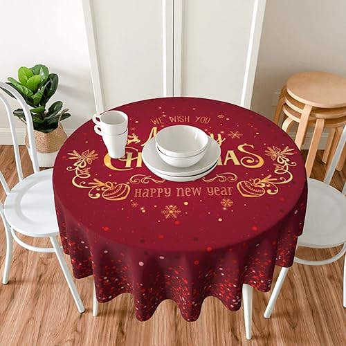 Miniatura 7 de Sweetshow Mantel redondo de Navidad de 60 pulgadas dorado con diseño de copos de nieve y copos de nieve, color rojo, resistente al polvo y a las