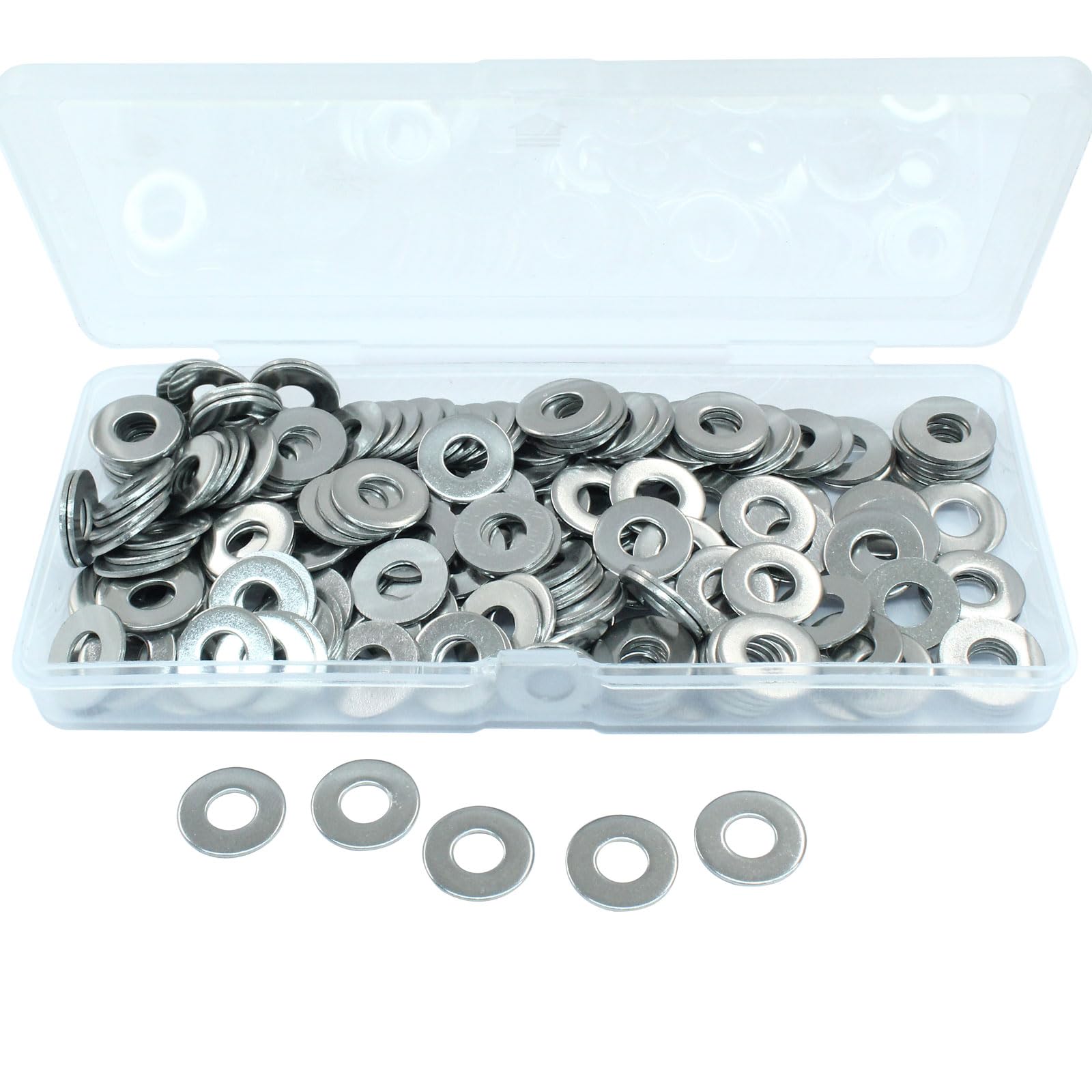 Luomorgo 10# Stainless Steel 304 Flat Washers, 1/2" Outside Diameter, 200 Pcs Flat Washers Compatible with 10# Screw Size