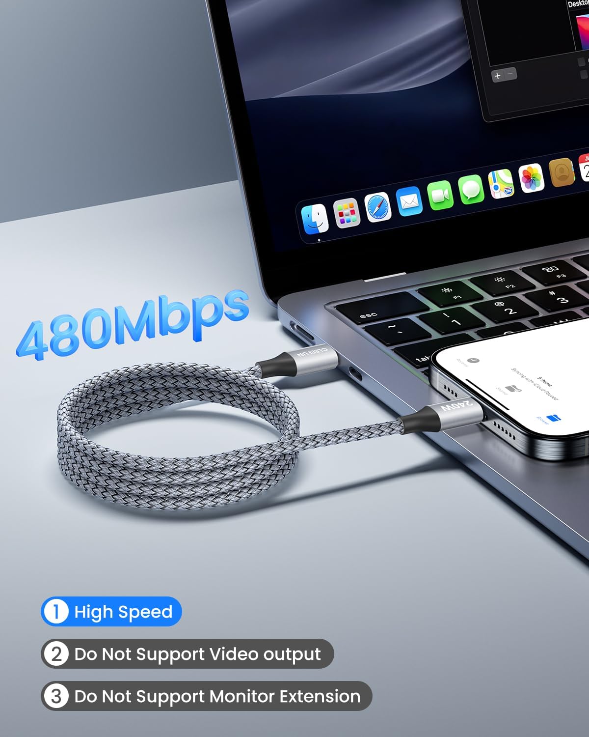 CLEEFUN USB C to USB C Cable 240W, (3.3ft, 2-Pack) Type C Charger Cord, 240 Watt Super Fast Charging for iPhone 17 16 15 Pro Max Plus Air, for MacBook/iPad with USBC, Samsung Galaxy S25 thumbnail