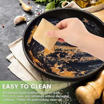 6Pcs Bamboo Pan Scraper, Durable No Scratching Pot Scraper, Food Safe Kitchen Scraper Tool for Cleaning Pans, Bowls, Plates