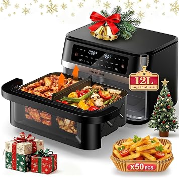 Dual Air Fryer, 12L, With Viewing Window and 50PCS Paper Liners