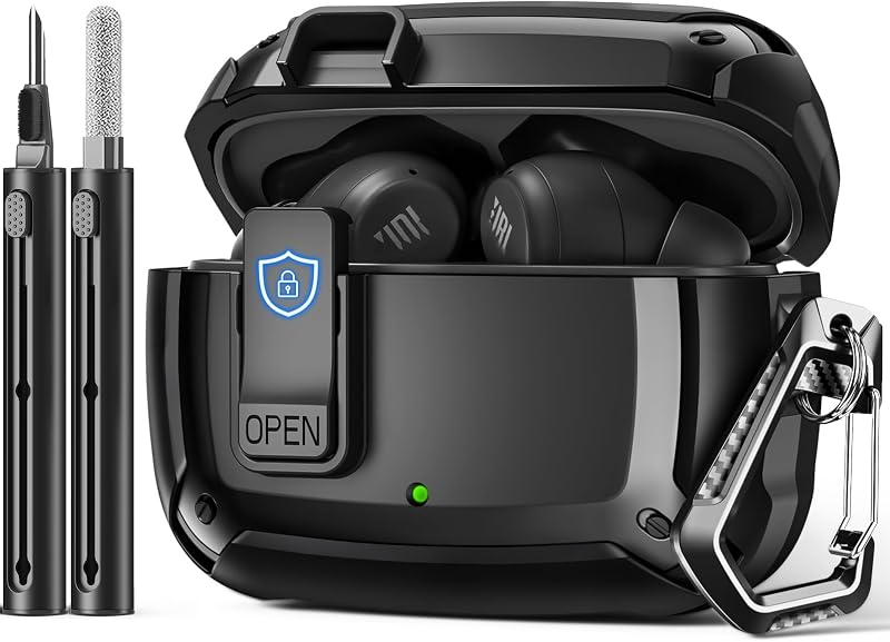 Lock Clip Case for JBL Vibe Beam2/Beam/200TWS(Balck) | with Cleaning Kit &Keychain ,Shockproof Protective Headphone Cover