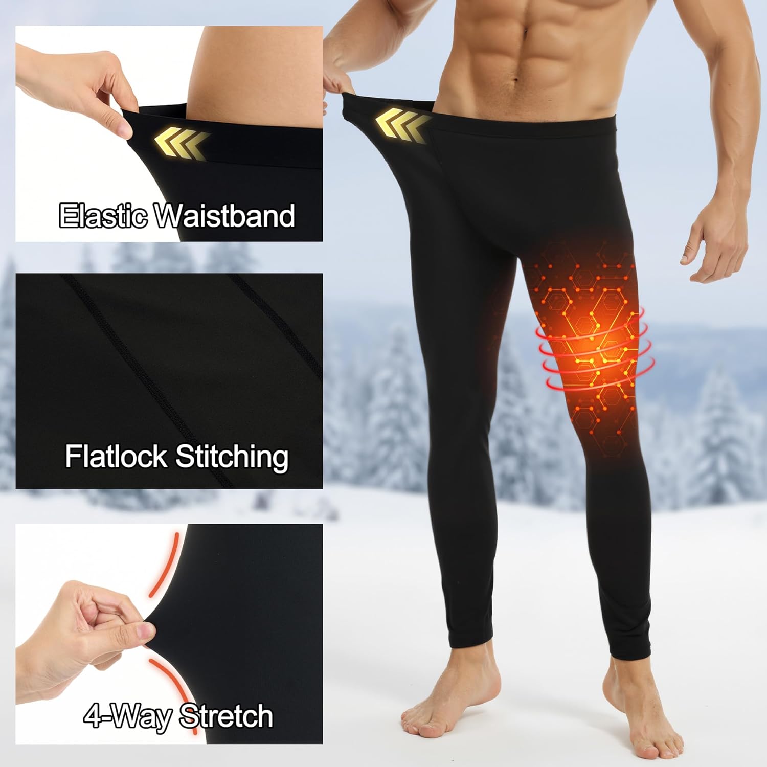 Coume 4 Pack Men Thermal Compression Pants Fleece Lined Heated Tight Athletic Leggings Cold Weather Sports Baselayer Winter - Image 3