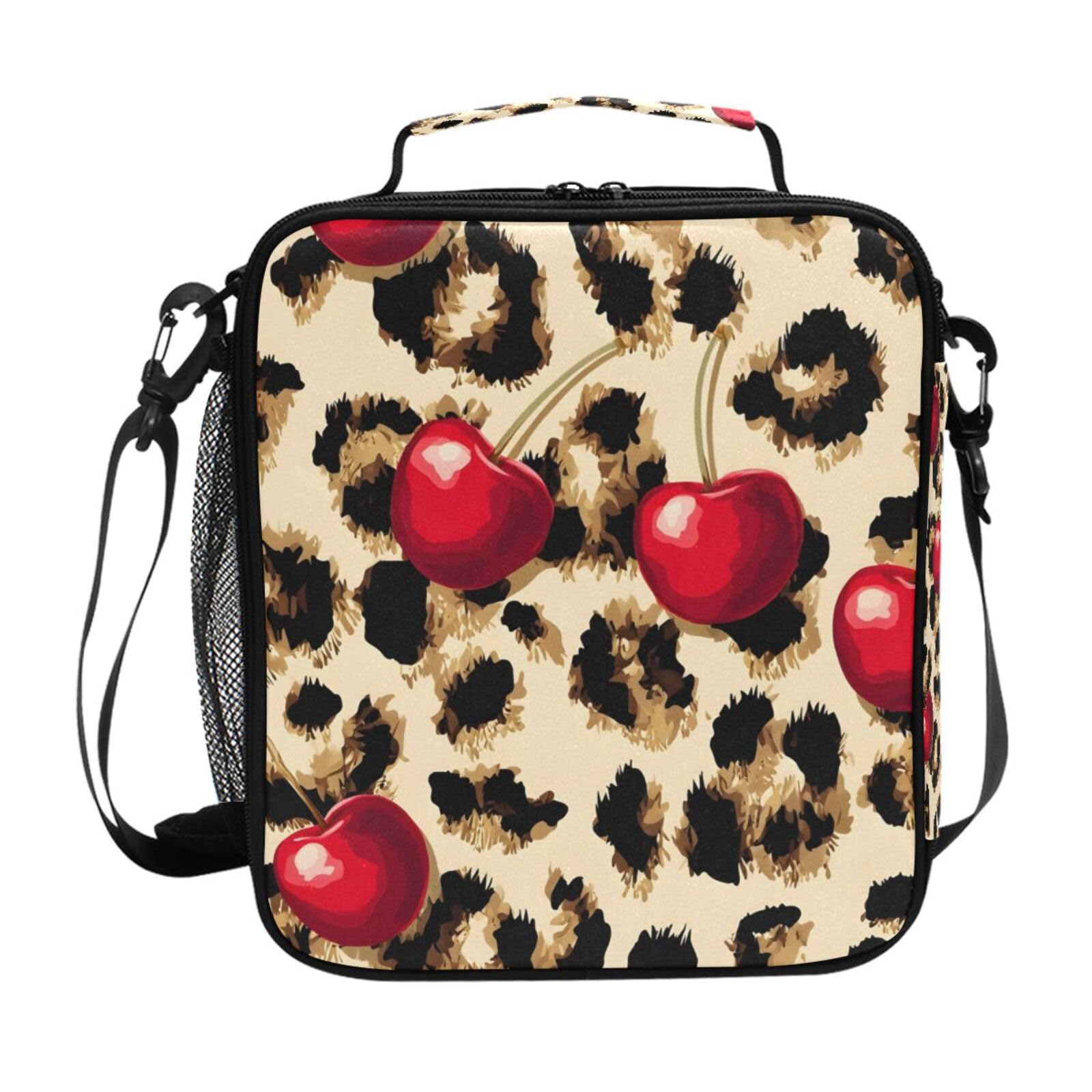 Mnsruu Leopard Cherry Patterns Lunch Bags Kids Insulated Lunch Box for Boys Girls Children's School Thermal Cooler Bag Meal Tote