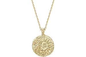 14K Gold Plated Engraved Coin Pendant Necklaces for Women | Byzantine Coin...