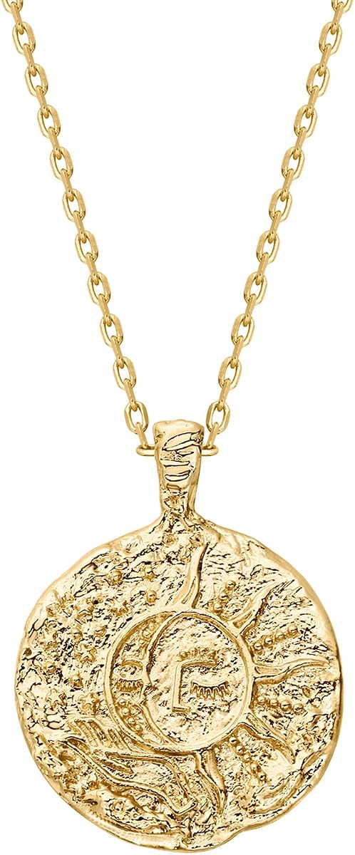 Collares con colgante de moneda grabada chapados en oro de 14 quilates para mujer