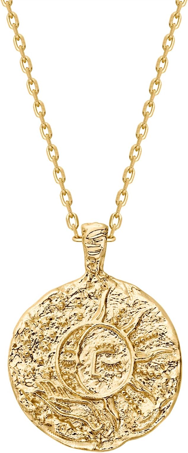 14K Gold Plated Engraved Coin Pendant Necklaces for Women | Byzantine Coin Pendants | Bohemian Necklace