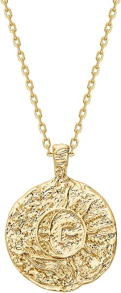 PAVOI 14K Gold Plated Engraved Coin Pendant Necklace