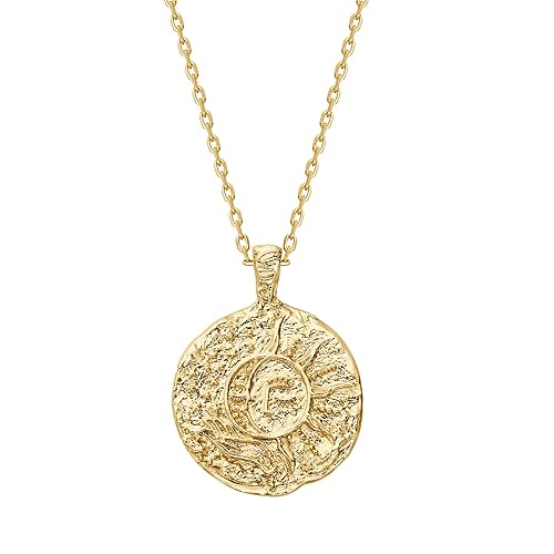PAVOI 14K Gold Plated Engraved Coin Pendant Necklaces for Women | Byzantine Coin Pendants | Bohemian Necklace - Yellow Gold - Moon