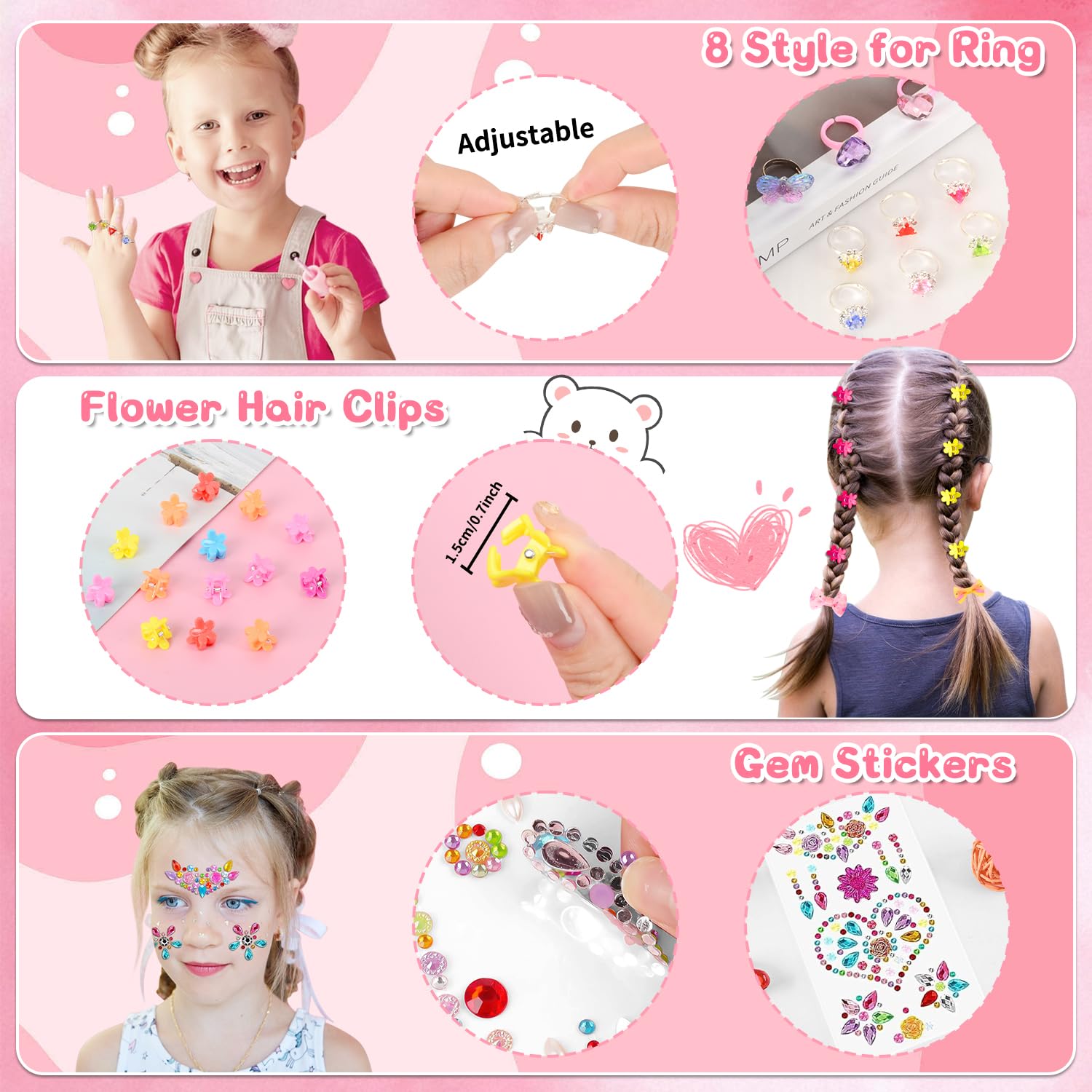 Fantspati Schmuck Kinder Spielzeug, Haarschmuck Geschenk Mädchen 3 4 5 6 7 8 9 10 Jahre, 218 Stück Schmuckset mit Halsketten, Ringe und Haarspangen, Weihnachts Geburtstag Geschenke Kinder