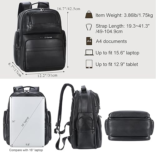 Miniatura 4 de TIDING Mochila de cuero vintage para hombre de 15.6 pulgadas, bolsa para laptop de gran capacidad, viajes de negocios, senderismo, mochilas de hombro