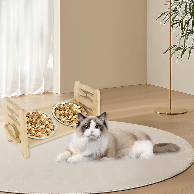 Foto 8 de 8 de Comedero Elevado de Madera para Perros, Altura Ajustable