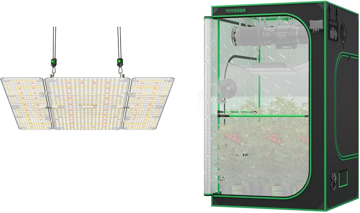 VIVOSUN LumaLight 400W LED Grow Light y P448 48"×48"×80" PRO Grow Tent, con postes gruesos de 1 pulgada, tela Mylar Oxford reforzada de alta reflexión