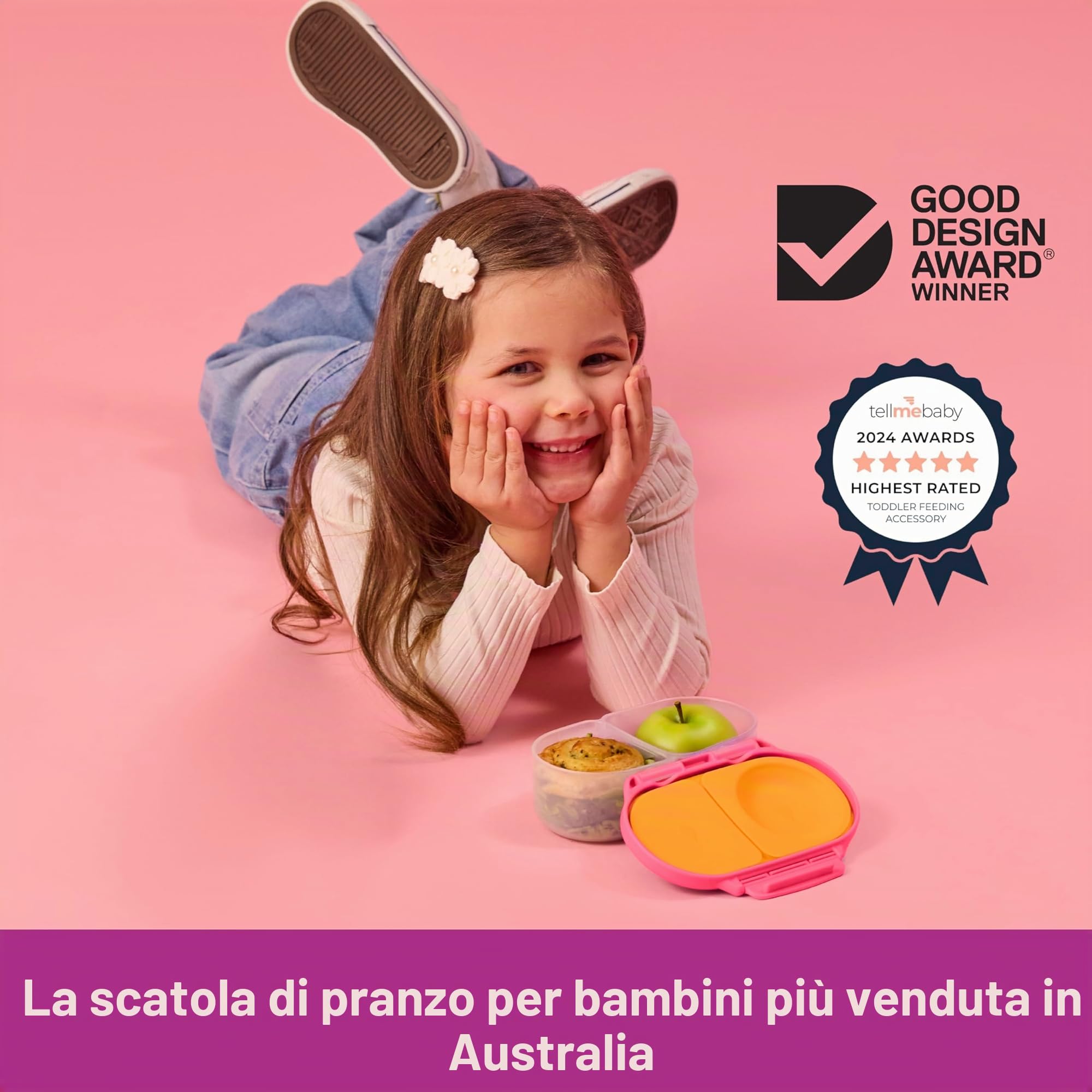 b.box Mini Bento Box 2 Scomparti a Prova di Perdite Lunch Box Bambini Scuola Senza BPA
