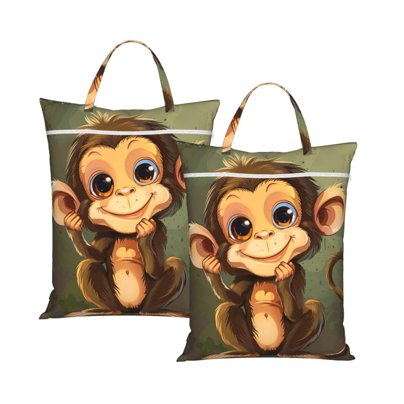 Large Travel Laundry Bags,Cute Monkey Print with Handle Foldable Laundry Bag for Holidays Gym Swimming and Family Trips, 2Pcs