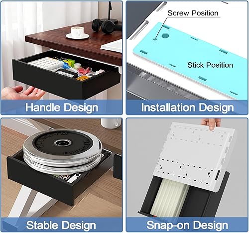Miniatura 6 de Organizador de almacenamiento de cajones para mesa debajo del escritorio, paquete de 3 cajones de escritorio grandes, medianos y pequeños,