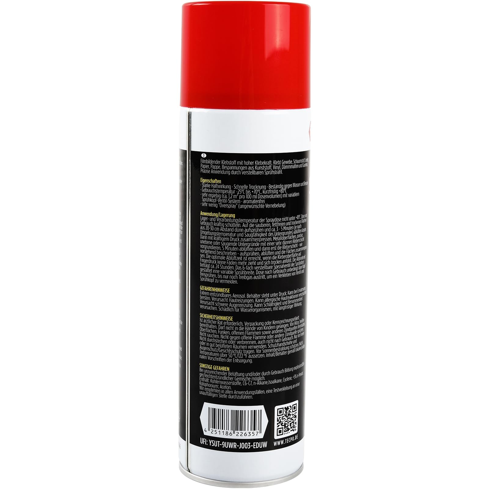 TECPO 10 adhesivos en aerosol, 500 ml, pegamento industrial, pegamento de contacto para piel, espuma, plástico, metal, papel, goma UVM.
