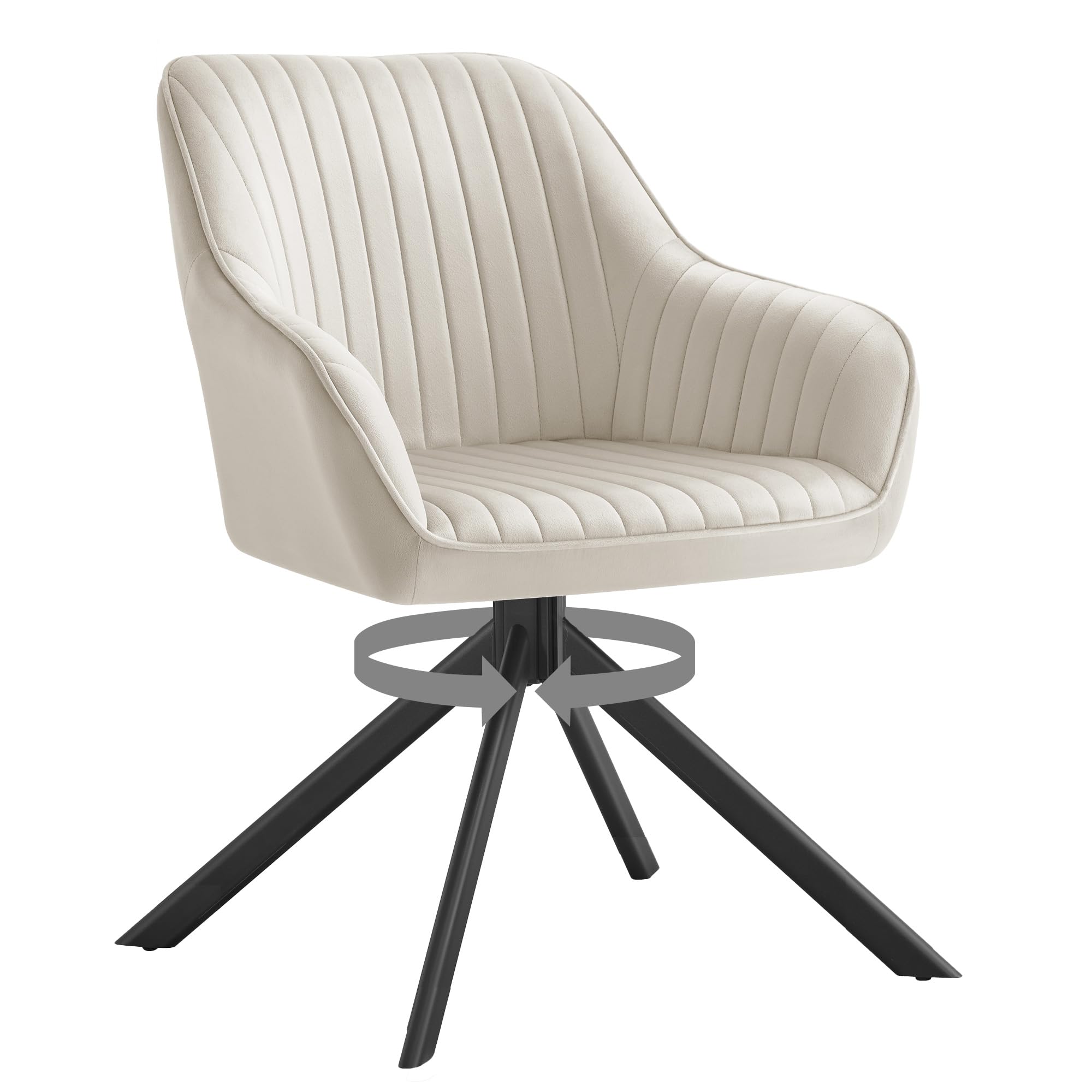SONGMICS Sedia da Pranzo, Portata 120 kg, Poltrona Girevole Imbottita con Braccioli, Velluto, Gambe in Acciaio, per Sala da Pranzo Cucina, Beige Cappuccino e Nero Inchiostro KDC161LH01V2