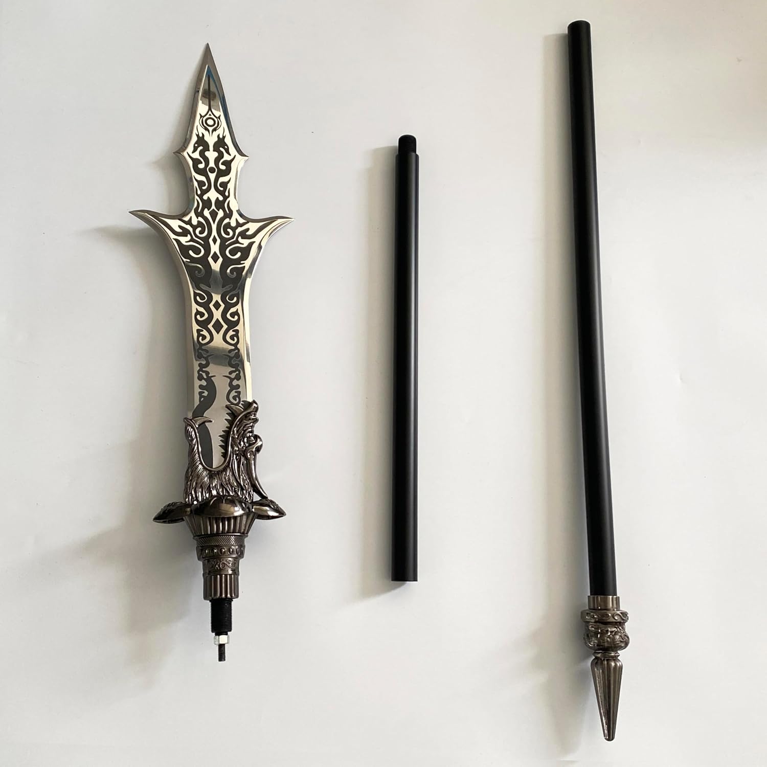 Retractable Golden Monkey Staff and Flaming Spear Set - 66.9/76.8-inch Metal Golden Monkey Staff + 67-inch Light-Up Flaming Spear, Chinese Mythology Action Role-Playing Collectible