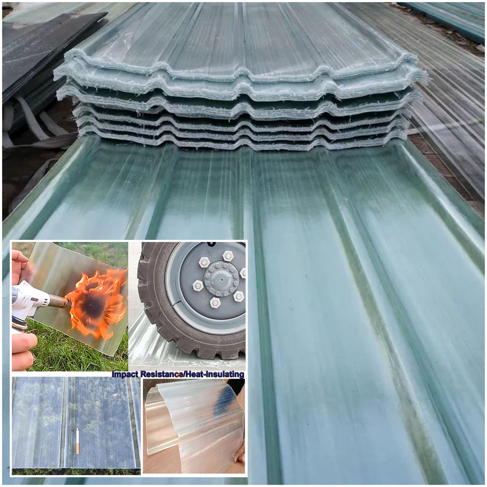 2mm Planchas Transparentes Tejados,Chapa Ondulada Para Invernaderos,Paneles Para Tejado Resistentes Al Impacto,Placa De Iluminación Natural FRP De Protección UV (0.9×1.3m,1pcs)