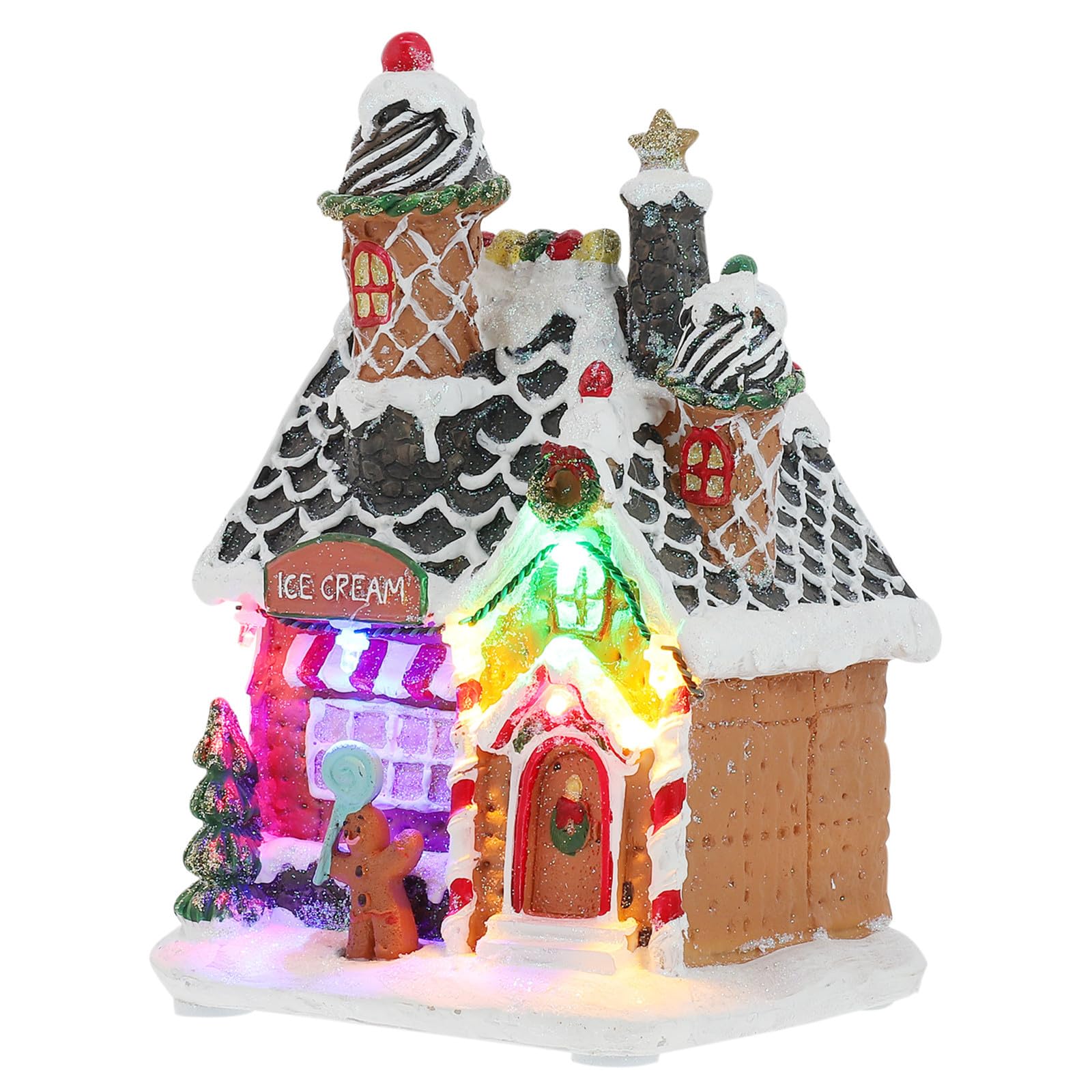 INOOMP Casa Luminosa Natalizia in Resina Luci Led, Decorazione da Tavolo per Camera o Ufficio, Design Raffinato e Atmosfera Festiva di Natale