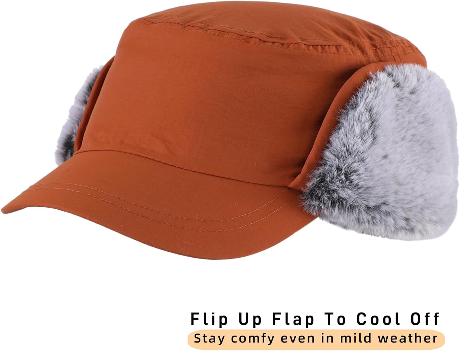 Connectyle Men's Winter Hat with Visor Warm Earflaps Hat Fully Lined Faux Fur Baseball Cap Trapper Hunting Hats - Image 2