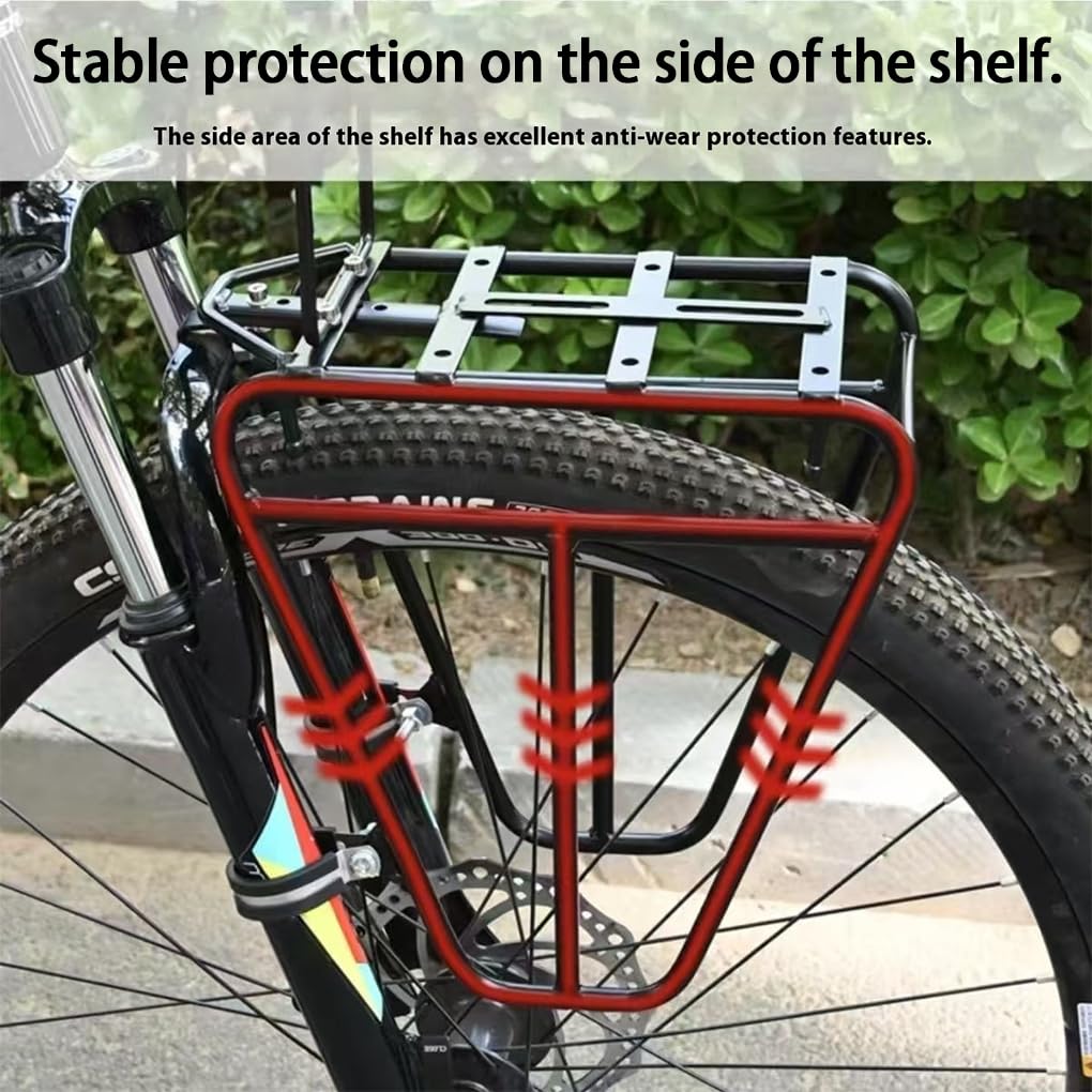 Portapacchi anteriore in acciaio per bici da turismo, resistente e robusto, facile da trasportare, adatto a biciclette, bici elettriche e motociclette.