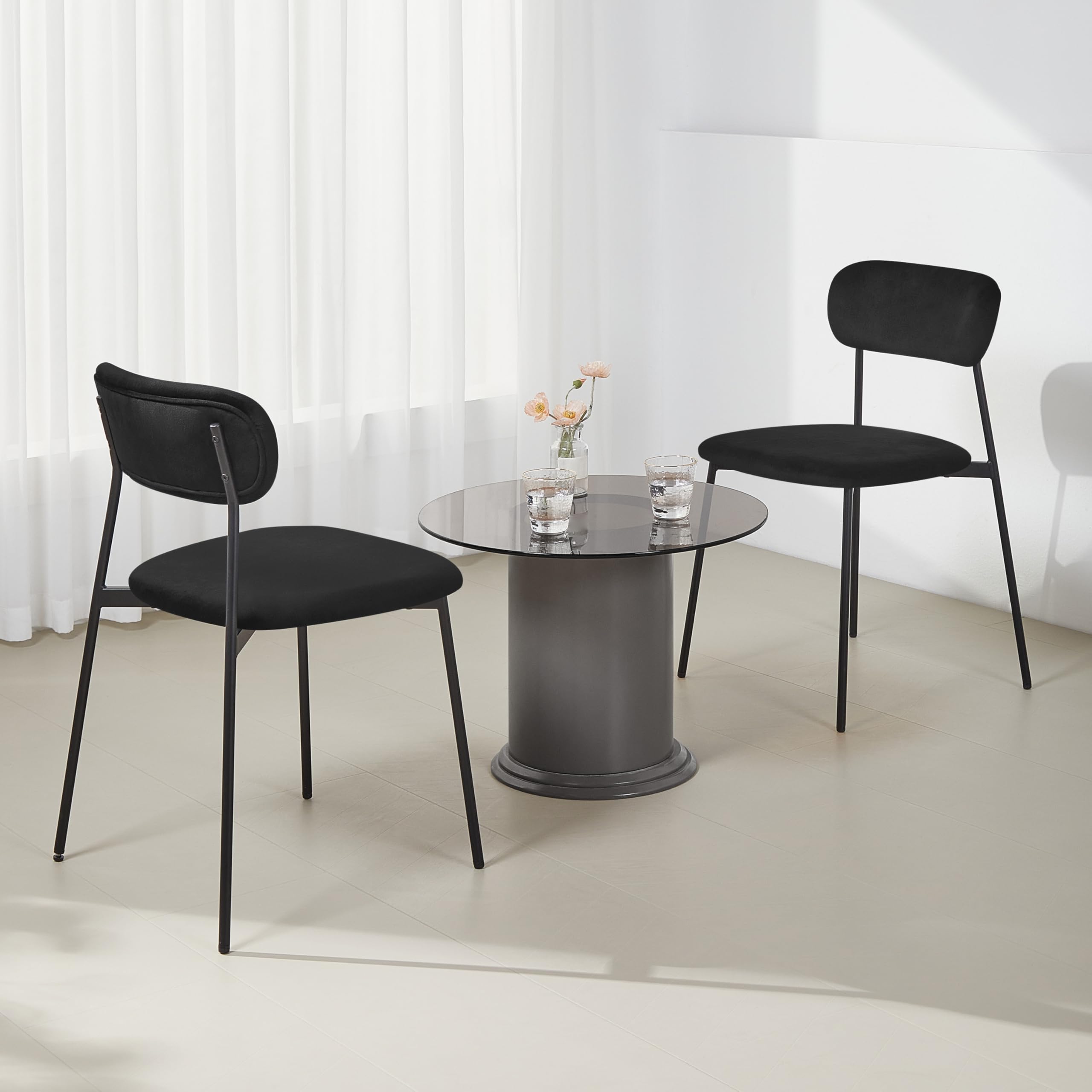 Lestarain Set di 6 Sedie da Pranzo, Sedie da Cucina Imbottite, Sedie da Toilette, per Sala da Pranzo Cucina Soggiorno, Gambe in Metallo, Velluto, Nero