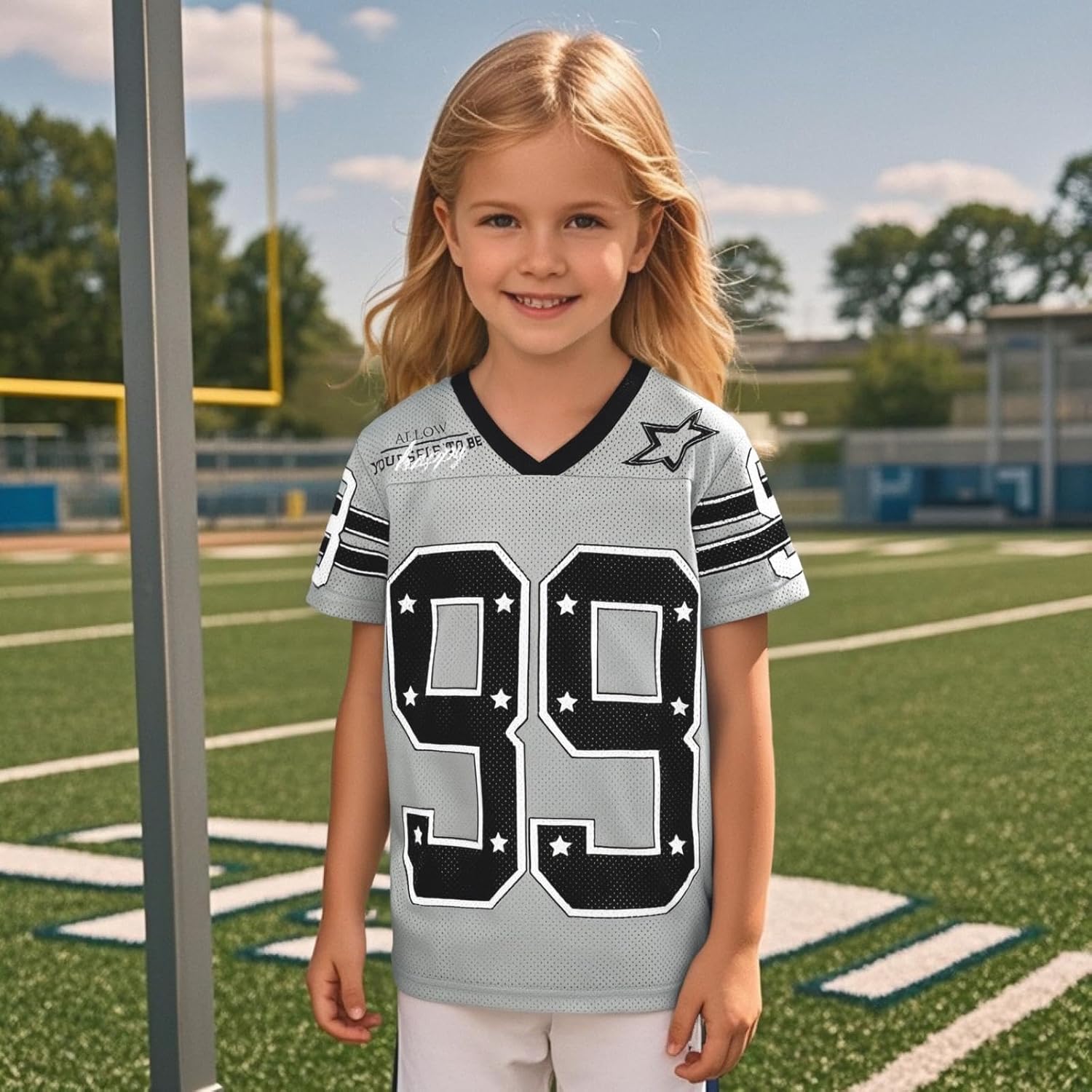 MODNTOGA Boy Girl Baseball Outfit 99 Star Graphic T-Shirt Be Happy Letter Print Short Sleeve Summer Tops V Neck Holiday Shirt - Image 3