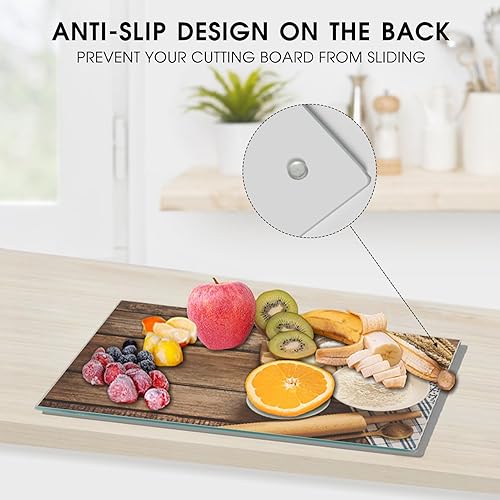 Miniatura 4 de Tabla de cortar de vidrio templado, 10 x 14 pulgadas, apta para lavavajillas, con patas de goma, resistente a los arañazos, resistente al calor,