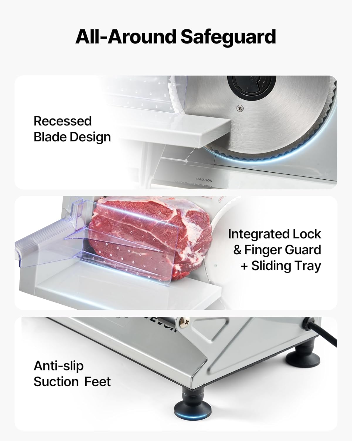 VEVOR Meat Slicer, 6.7 inch 150W Electric Deli Slicer Machine with 2 SUS420 Blades, 0-0.6 inch Adjustable Thickness, ETL Certified Home Food-Slicer for Meat, Ham, Baguett, Steak