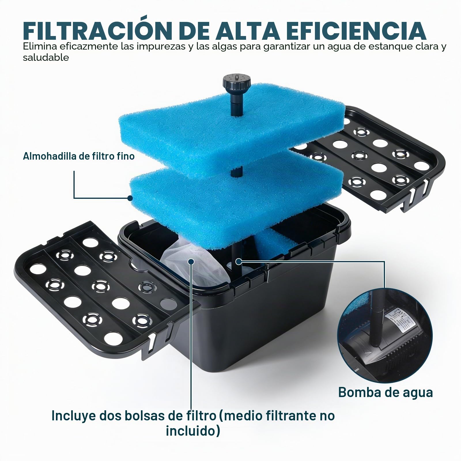 CPROSP Bomba Solar para Estanque Exterior 390/h con 5m Cable con 2 Accesorios para Fuentes