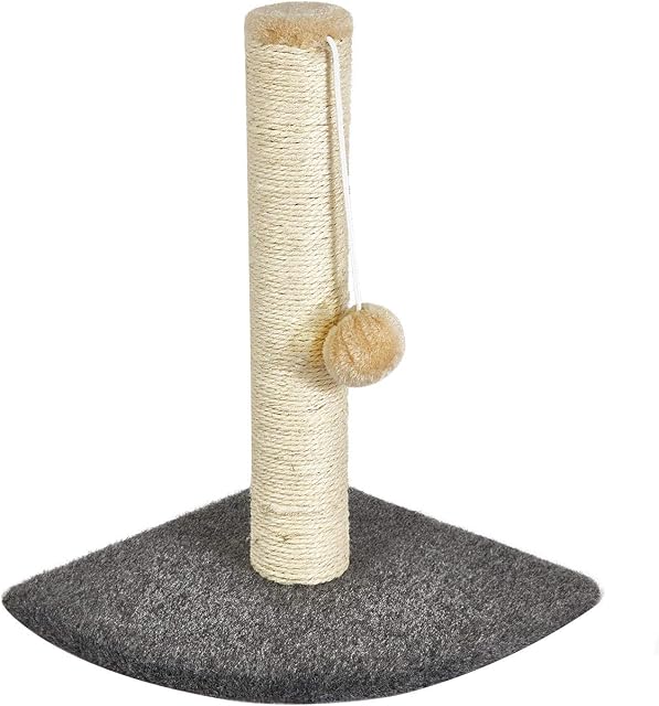 Meerveil Cat Scratching Post, 16 Cat Tree Climbing Rope with Hanging Ball, Cat Toys For Indoor Cats Round Sisal Pole Carpet Covered Heavy Base(40x40x41 cm), Grey