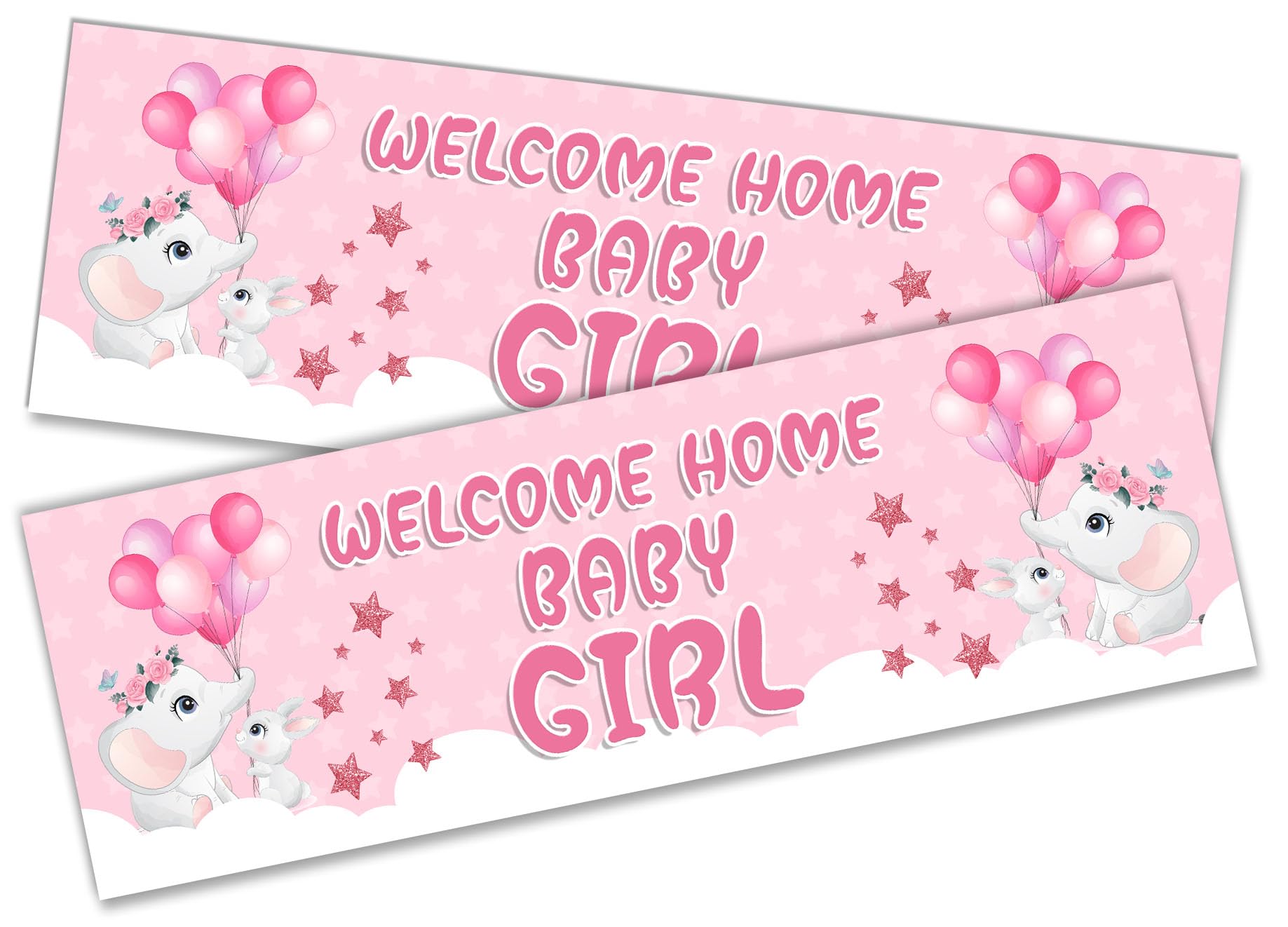 x2 Welcome Home Baby Girl Banner Baby Shower Homecoming Party Decoration 1