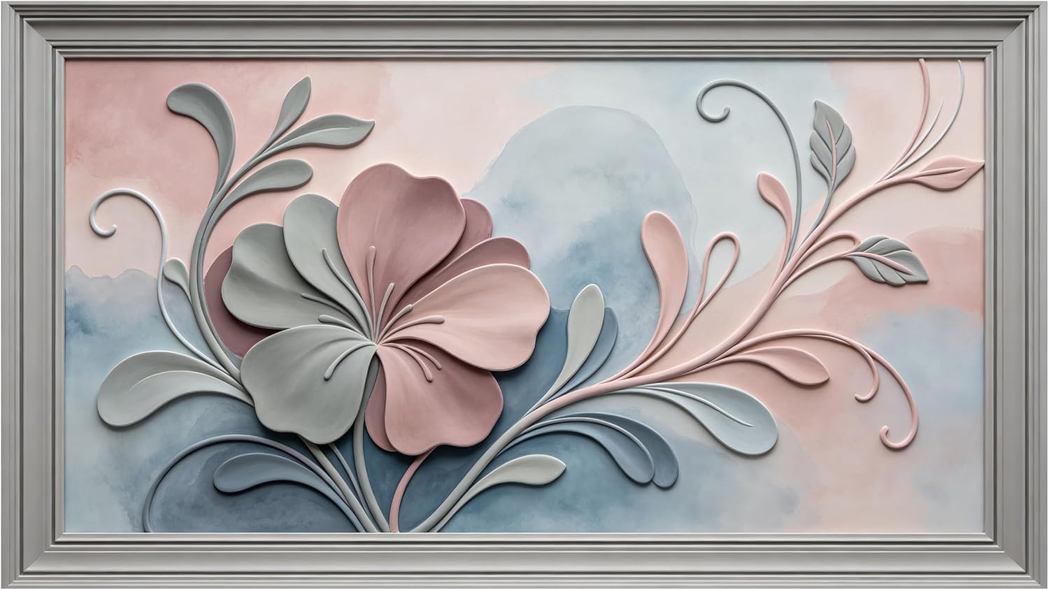 3D Framed Wall Art 20"×40" Pastel Floral Relief Modern Minimalist Large Size SelfAdhesive Removable Wall Decor Prints Artwork for Living Room Bedroom Office
