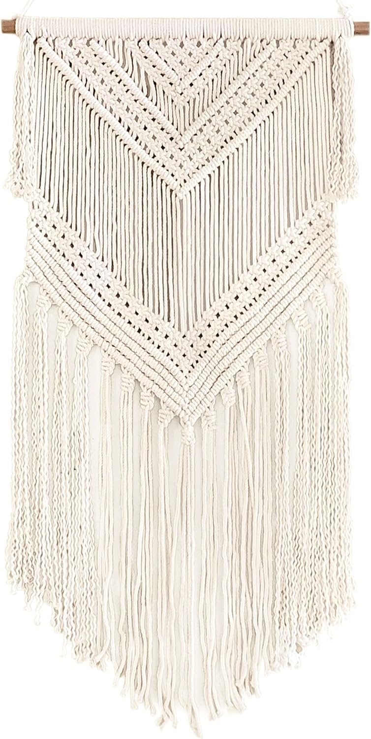 Daruh craft Boho Macrame Woven Wall Hanging Beige 16 in x 36 in Modern Bohemian Tapestry wall Art Decor for House, Apartment, Dorm, Bedroom, Nursery, Party Decorations, Wedding, Wall Ornament