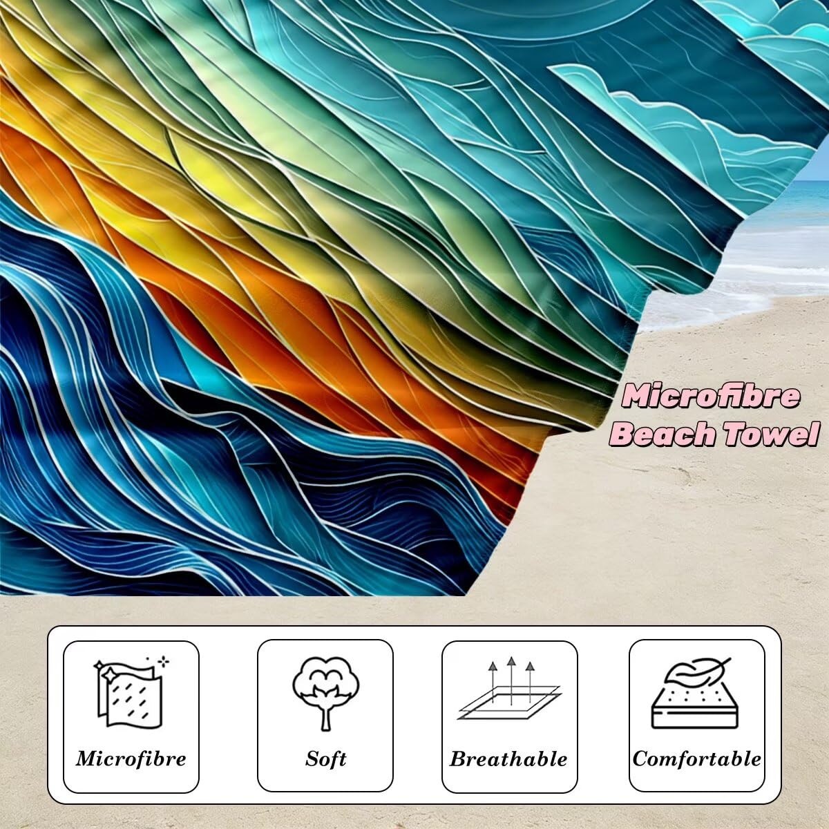 Toalla Playa 80x160 cm, Toalla Gimnasio Microfibra Secado Rapido, Juego de 2 Antiarena Toallas de Playa, Ligera Compacta Toallas Microfibra Grande para Viaje, Regalo Hombre Mujer (Paisaje) -4595