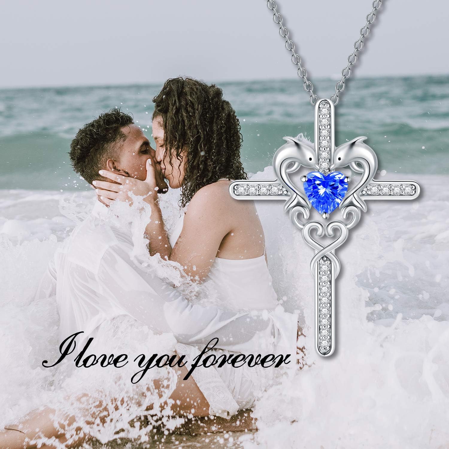 SISGEM Moissanite Dolphin Necklace for Women,Set 20 PCS Diamonds on Cross,Love Heart Pendant Birthday Gifts for Mom Wife,925 Sterling Silver Infinity Jewellery 18"+2"