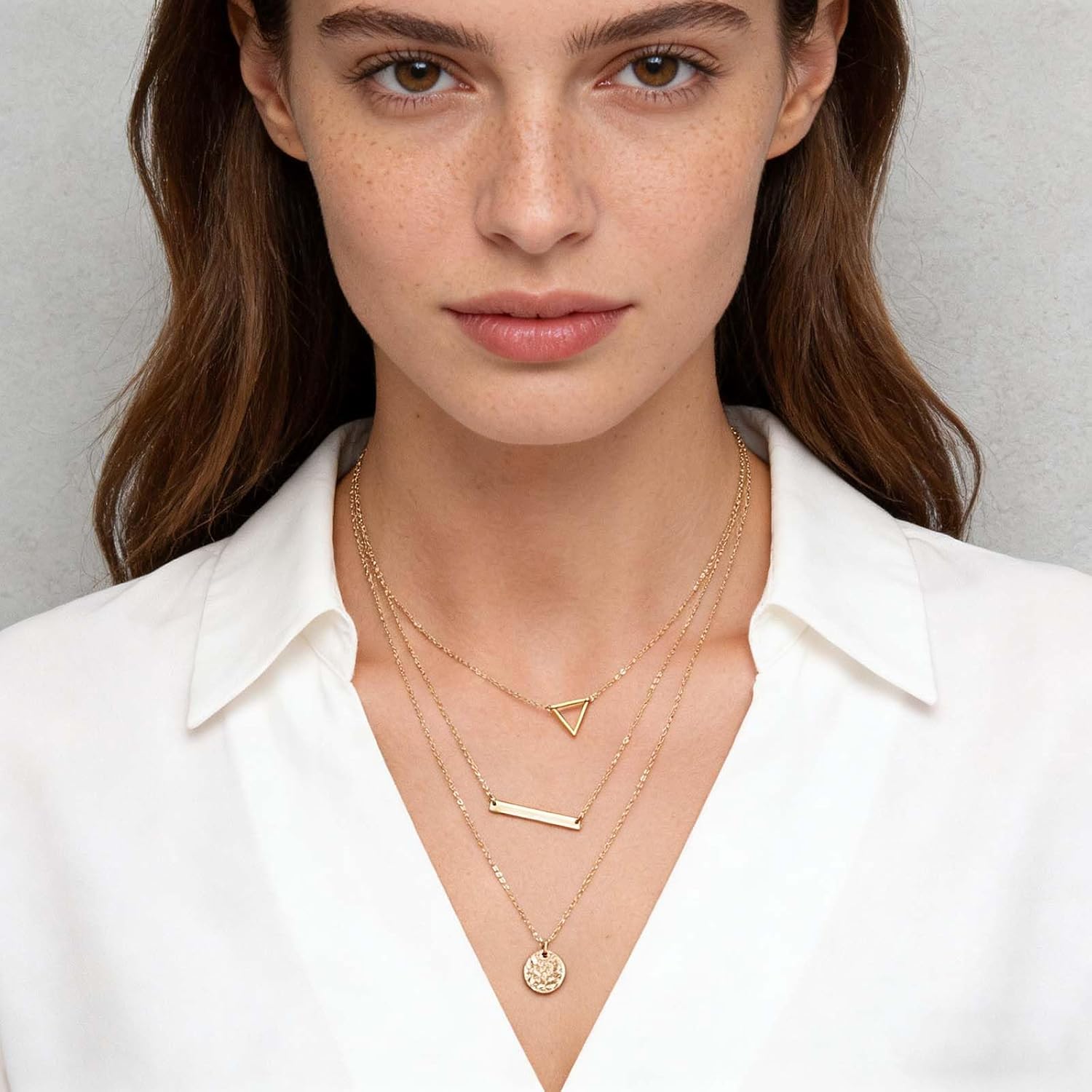 Andelaisi Layered Disc Coin Choker Necklace Gold Coin Pendant Necklace Vintage Triangle Necklace Multilayer Horizontal Bar Chain Necklace Jewelry for Women - Image 3