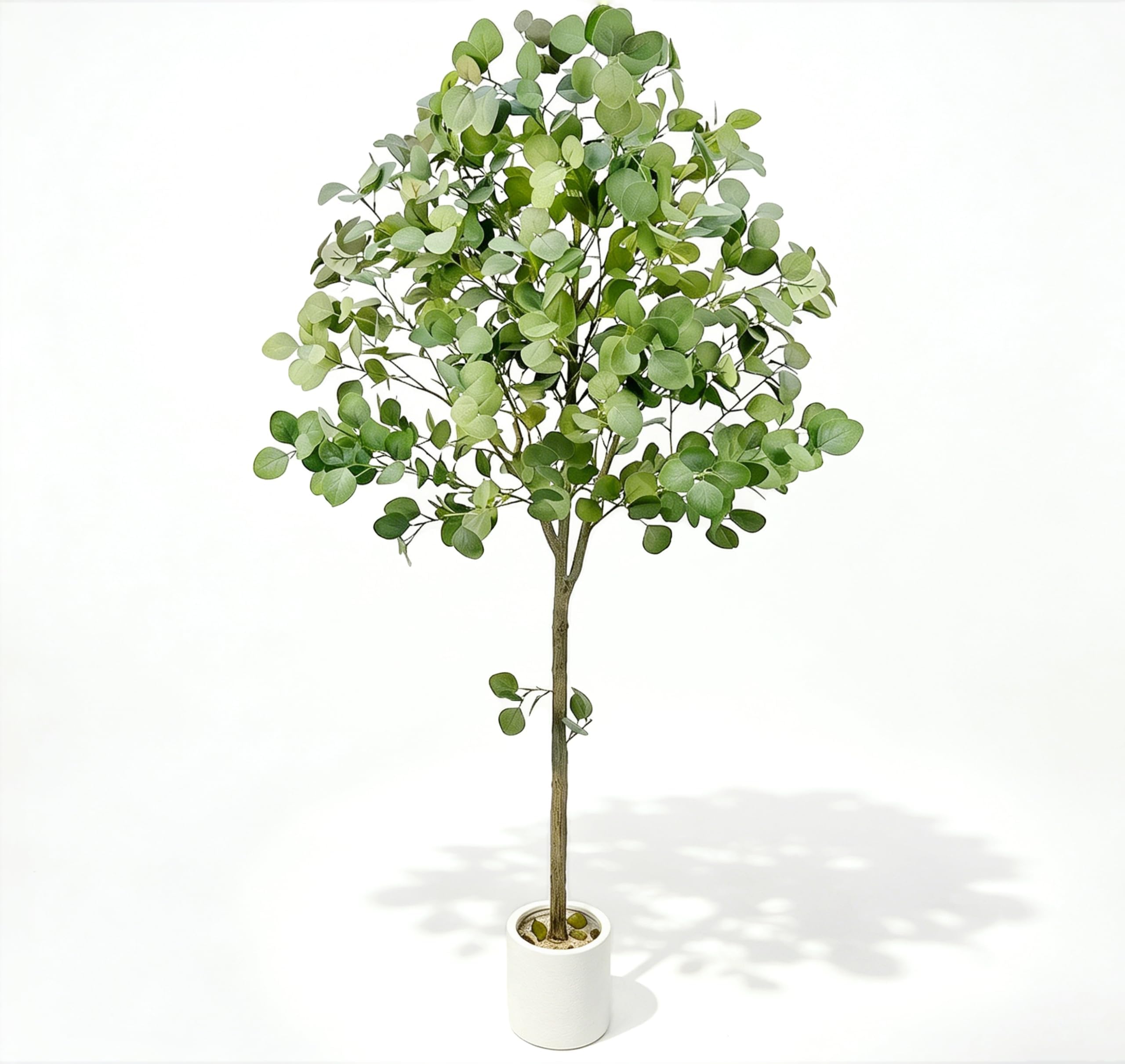 5FT Artificial Eucalyptus Tree, Lifelike Fake Floor Plant with White Pot, Eucalyptus Dollar Silk Leaves & Real Touch Branches for Home Office Livingroom Decor Indoor Outdoor (Green Stems)