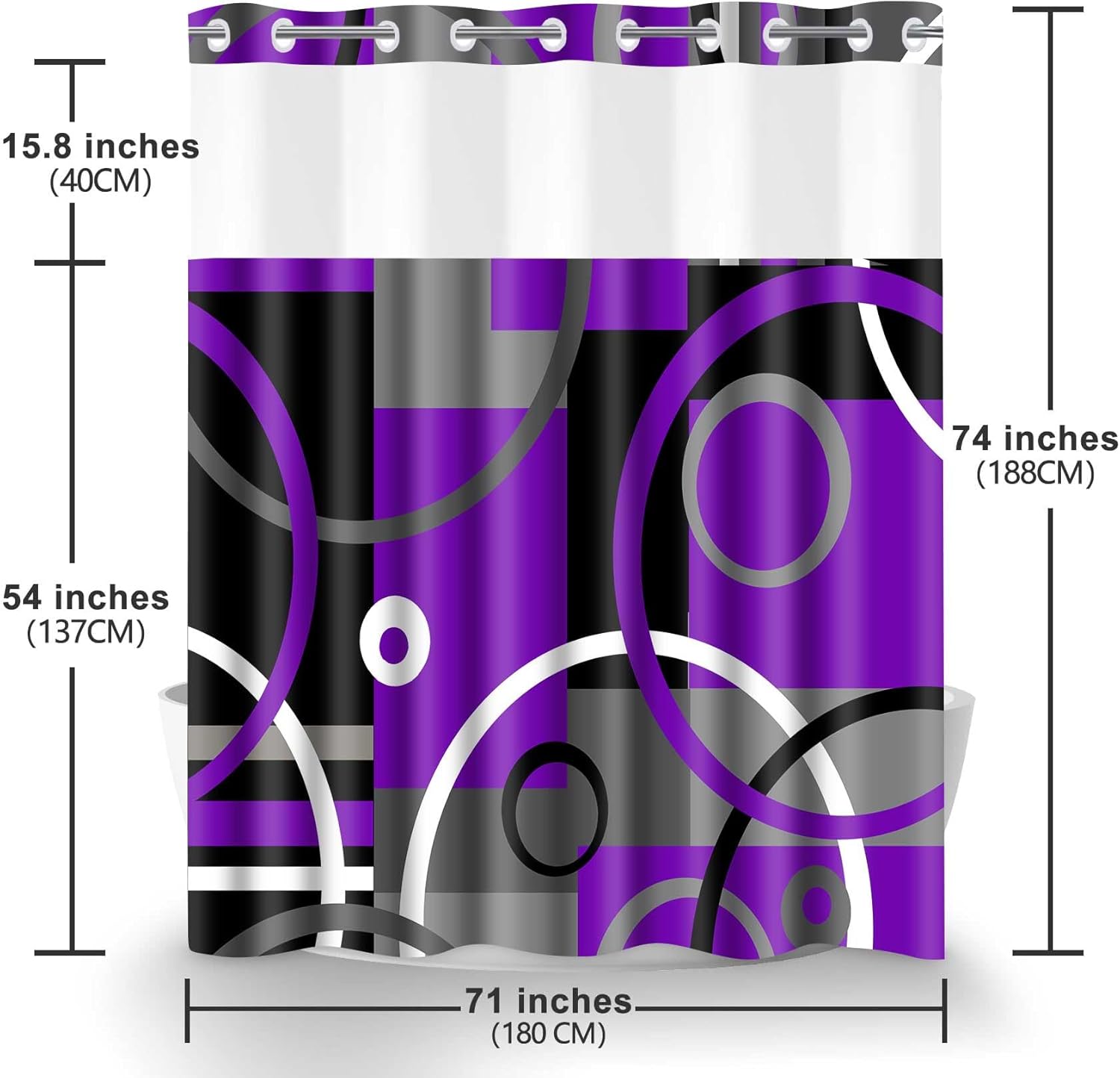Geometry No Hook Shower Curtain Set 71x74 Inches Modern Boho Simple Abstraction Style Hookless Shower Curtain for Men and Women Bright Bathroom Decoration（Purple） SYLDWMN2GM