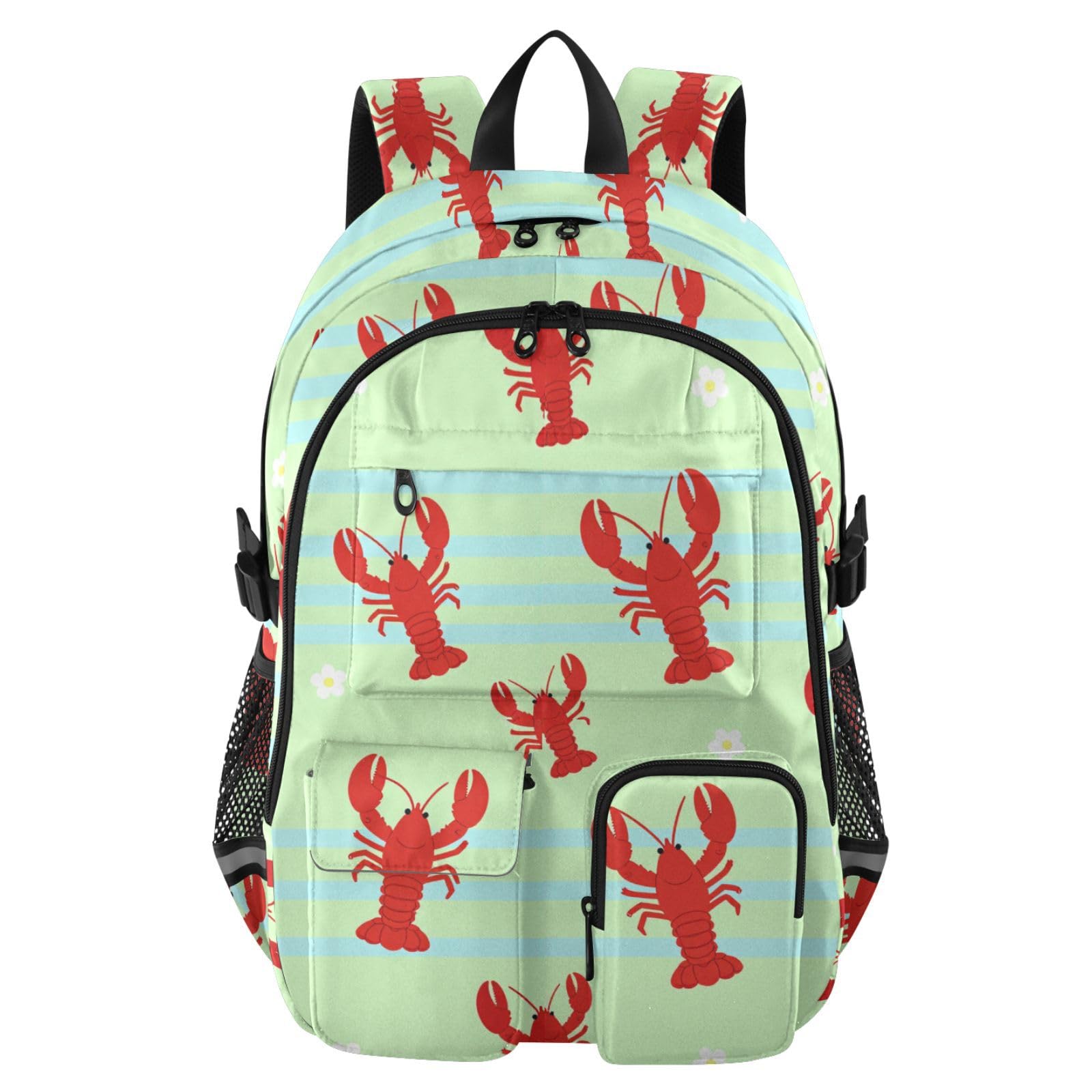 Mochila para laptop resistente con estampado divertido de rayas y langosta 8
