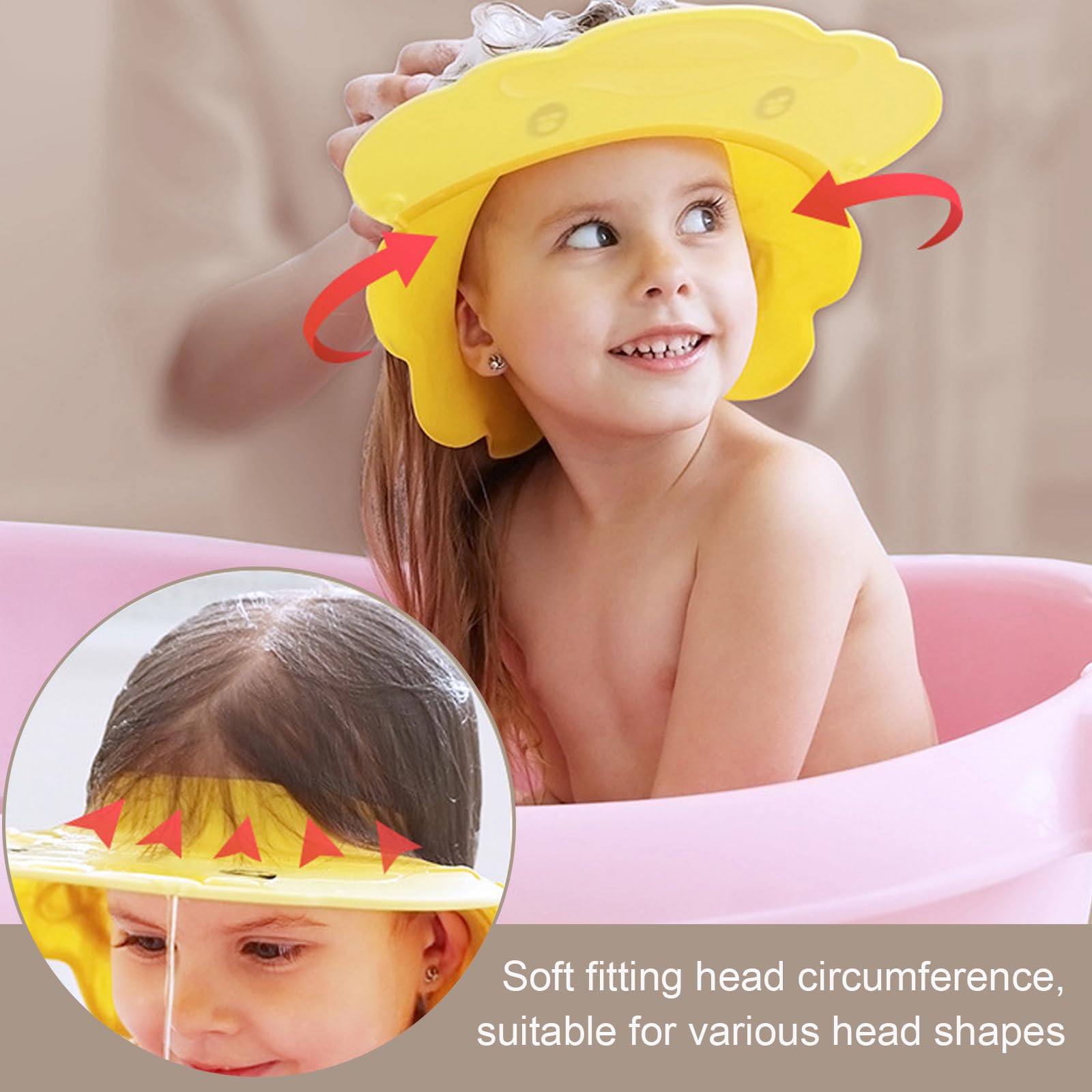 Gorro de Ducha Ajustable para Niños y Bebé, Visera Baño Sombrero Impermeable Protege Ojos y Orejas (Amarillo)