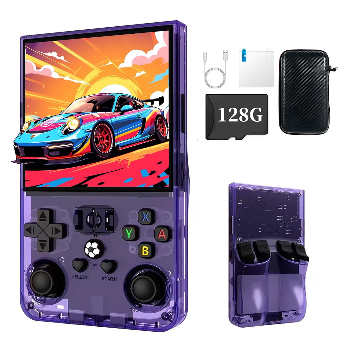 R36MAX - Console da gioco portatile retrò 128 GB - 4 K HD 4,0 pollici, schermo IPS con molti giochi, sistema open source Linux Retro console da gioco 4000 mAh