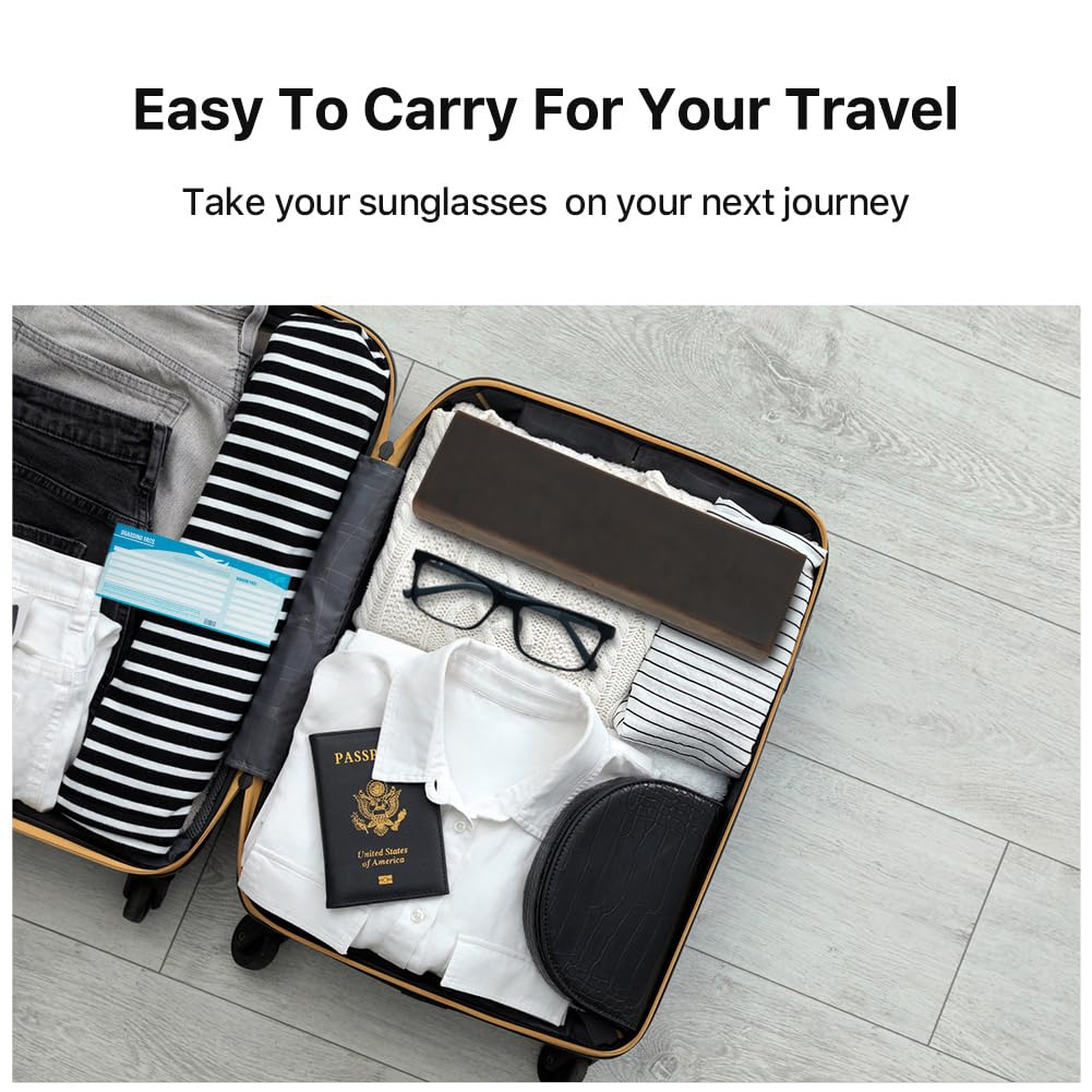 Contacts Caja de almacenamiento de gafas de cuero para hombres y mujeres, soporte para 2/4 lentes de sol, estuche de viaje, organizador de gafas con forro de microfibra y ranura para paño de limpieza