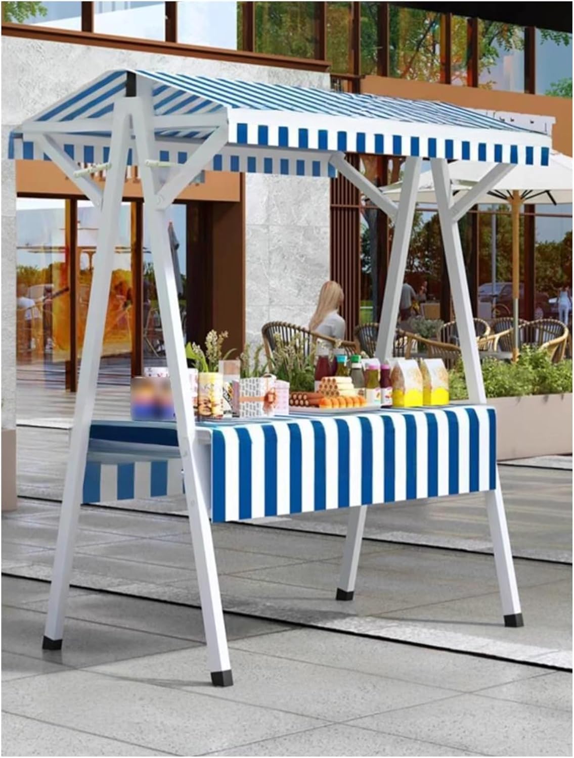 Carrello per bancarelle, Carrello Mobile per Cibo da Strada con Ruote, espositore per bancarelle del Mercato all'aperto, scaffali modulari per venditori, allestimento Pronto per Il Cibo (Blu