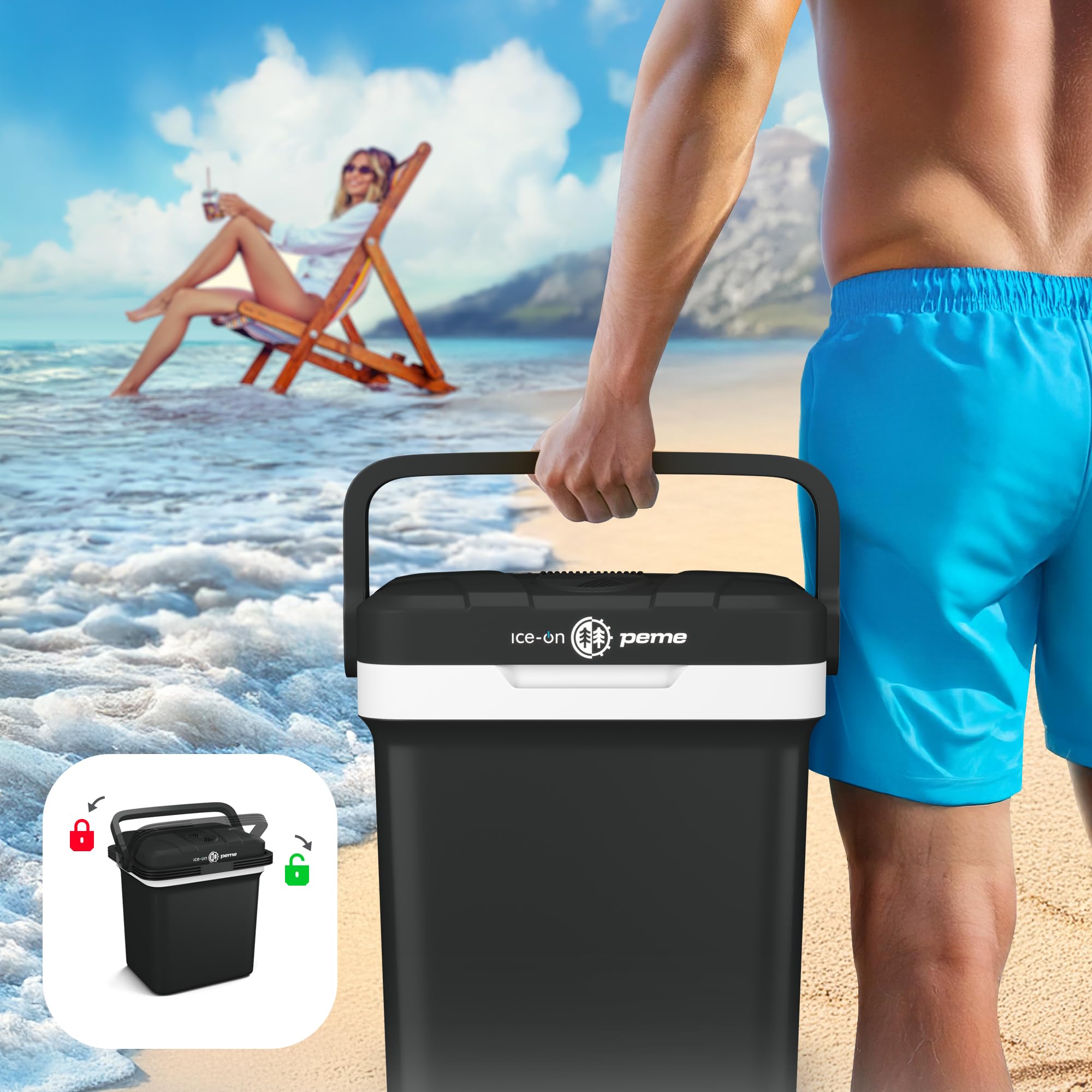 peme Kühlbox Auto Elektrisch für Camping Kühlschrank Elektrische Kühltruhe Groß Autokühlschrank Cool Box Cooler Gefrierbox mit Strom und Steckdose Car Fridge Tiefkühlbox 12V 230V 22,9L – Essential