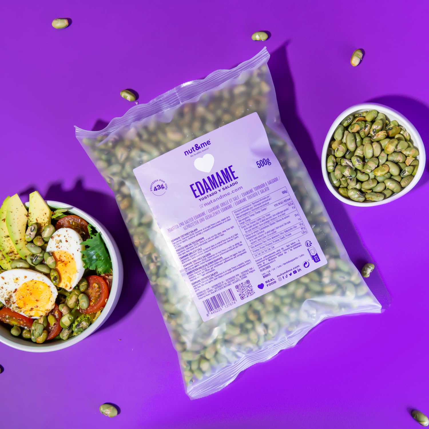 Edamame tostado y salado 500 gr nut&me | Sin gluten y sin azúcares añadidos | Alto en proteínas | Snack crujiente |